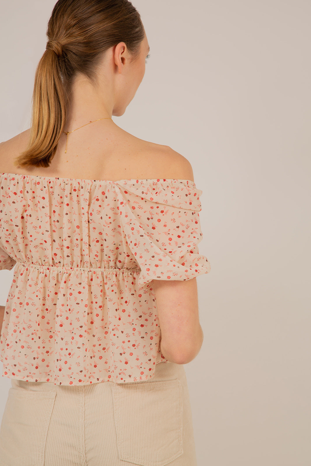 Ivory and pink floral semi sheer blouse