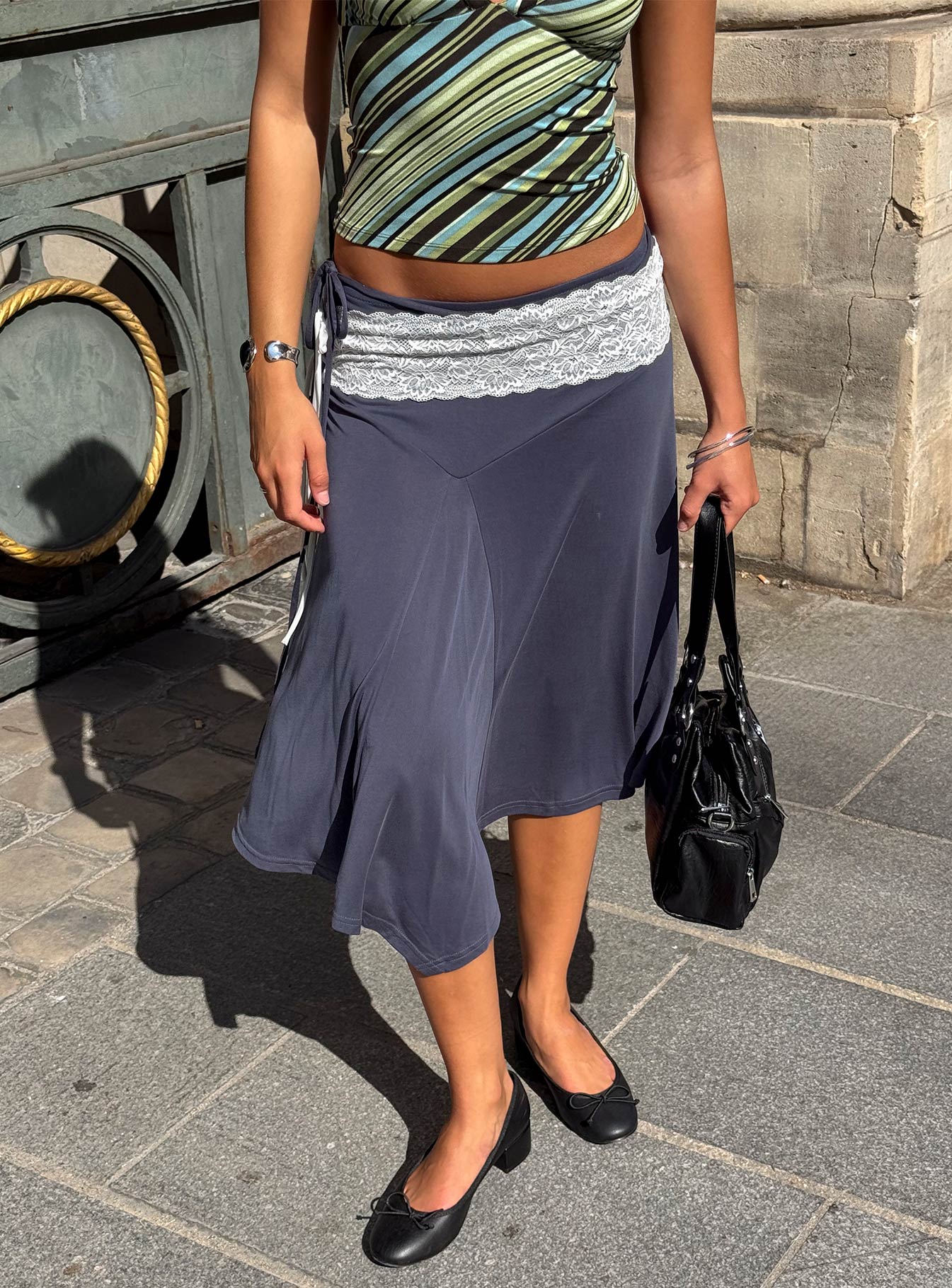 Joaney Tie Side Jersey Midi Skirt Slate
