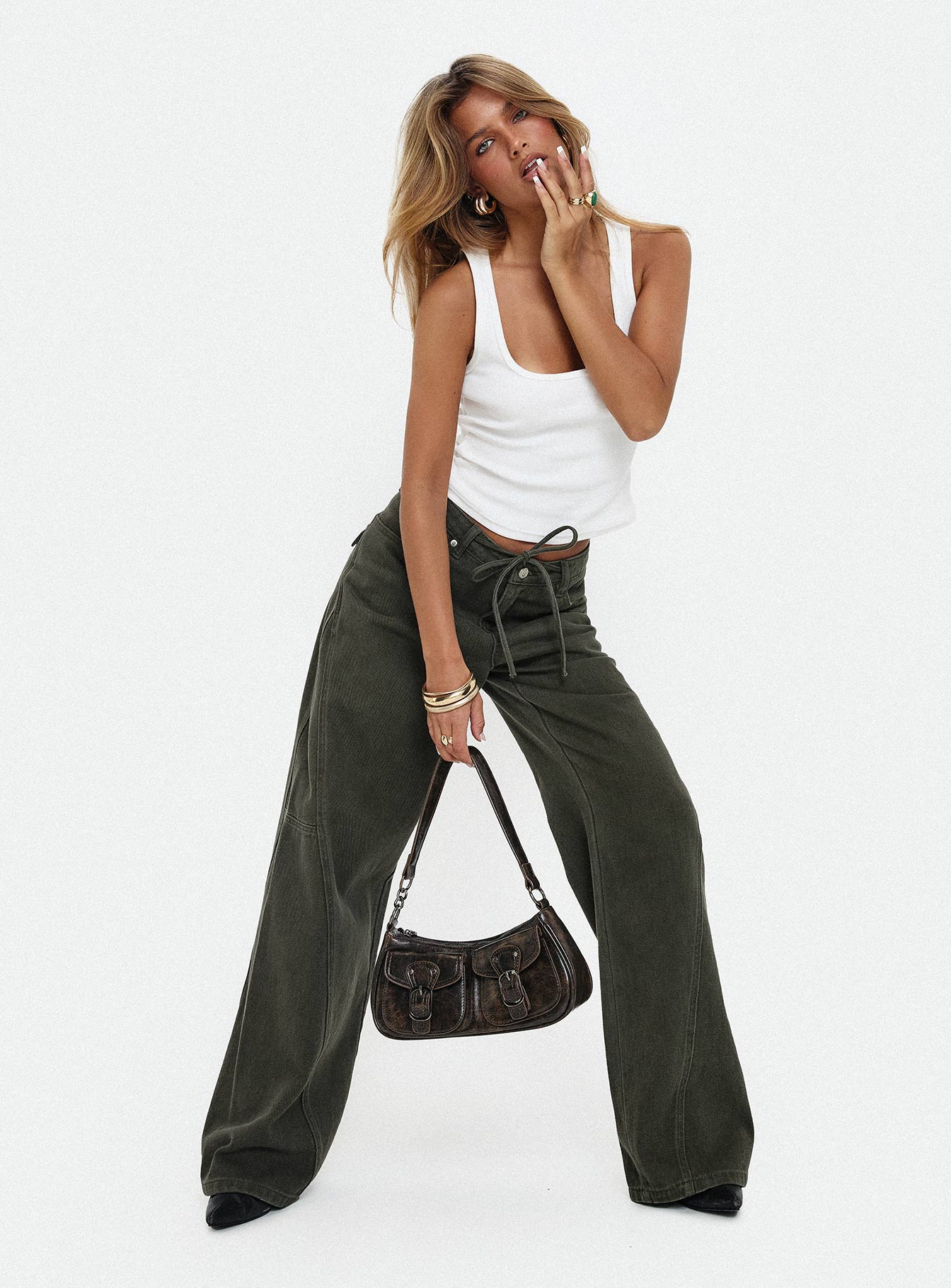 Bruiser Tie Waist Jeans Green Petite