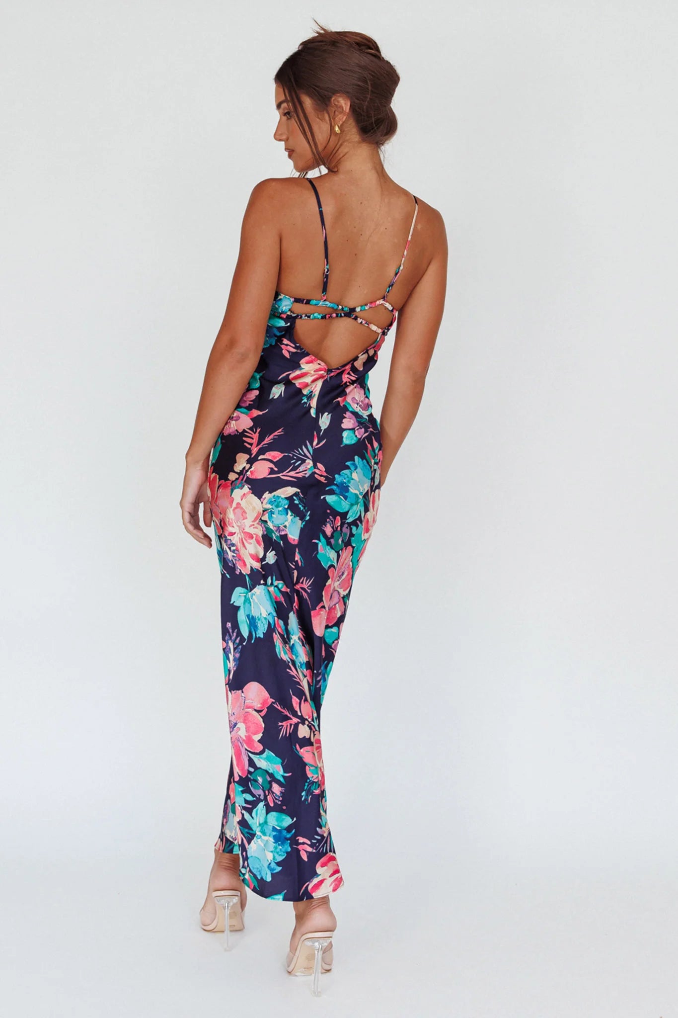 From Above V-Back Midi Dress Floral Navy