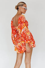 Evanice Shirred Waist Romper Floral Yellow