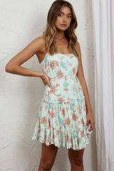 Rosabel Spaghetti Strap Fluted Hem Dress Paisley Mint/Multi
