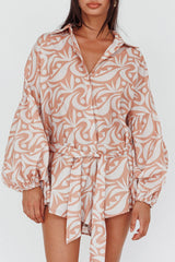 Daytona Beach Long Sleeve Shirt Romper Print Peach