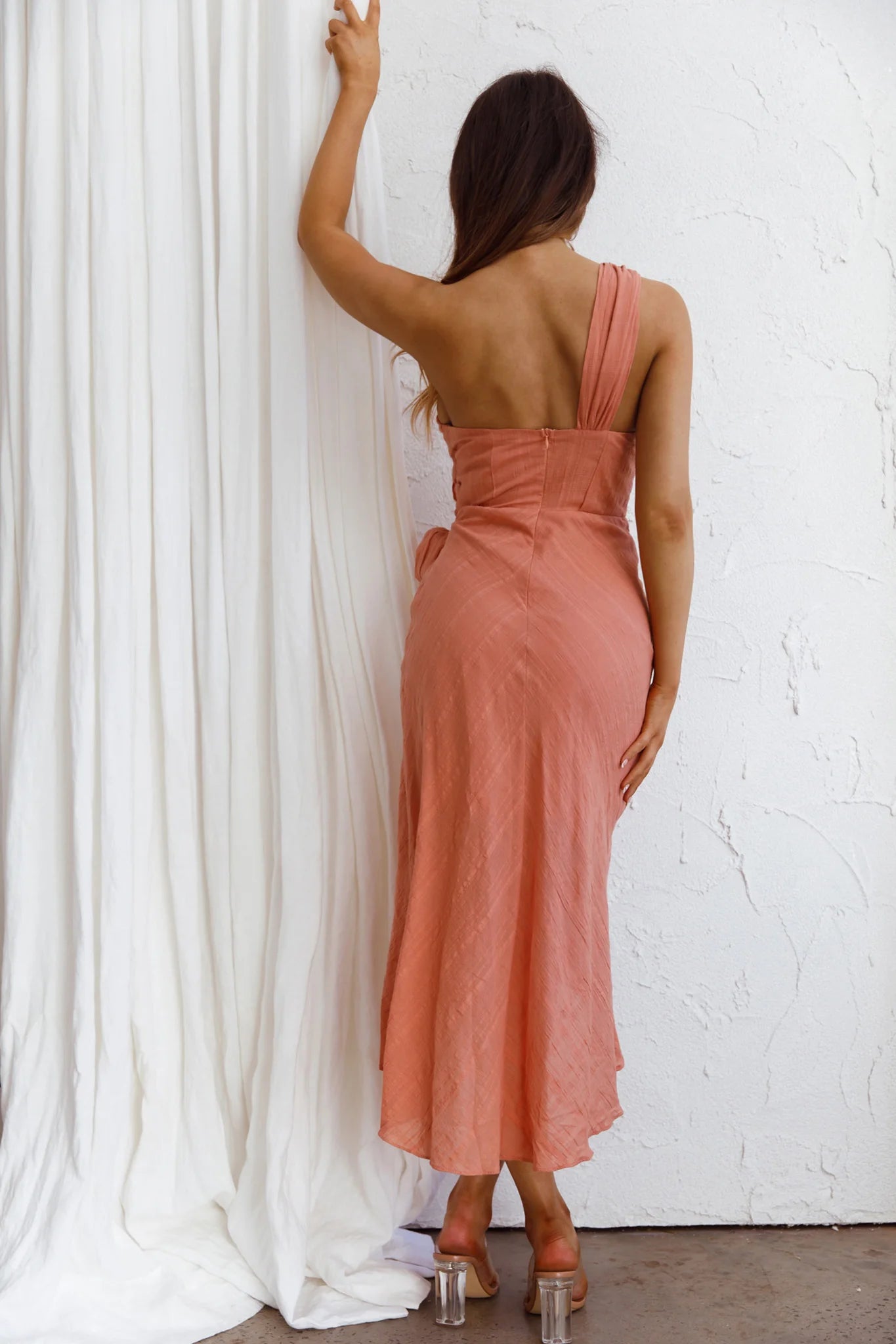 Island Time One-Shoulder Midi Dress Peach