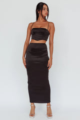 Zeina Satin Midi Skirt Black