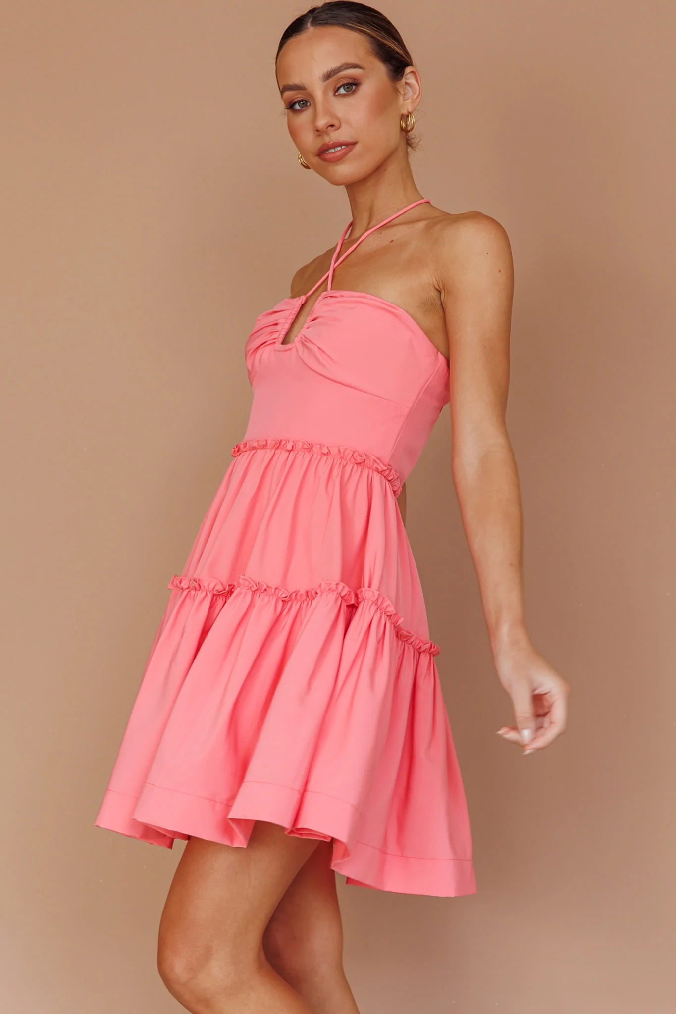 Horizons Frill Trim Mini Dress Pink
