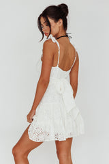 Short Notice Ruffle Strap Lace Mini Dress White