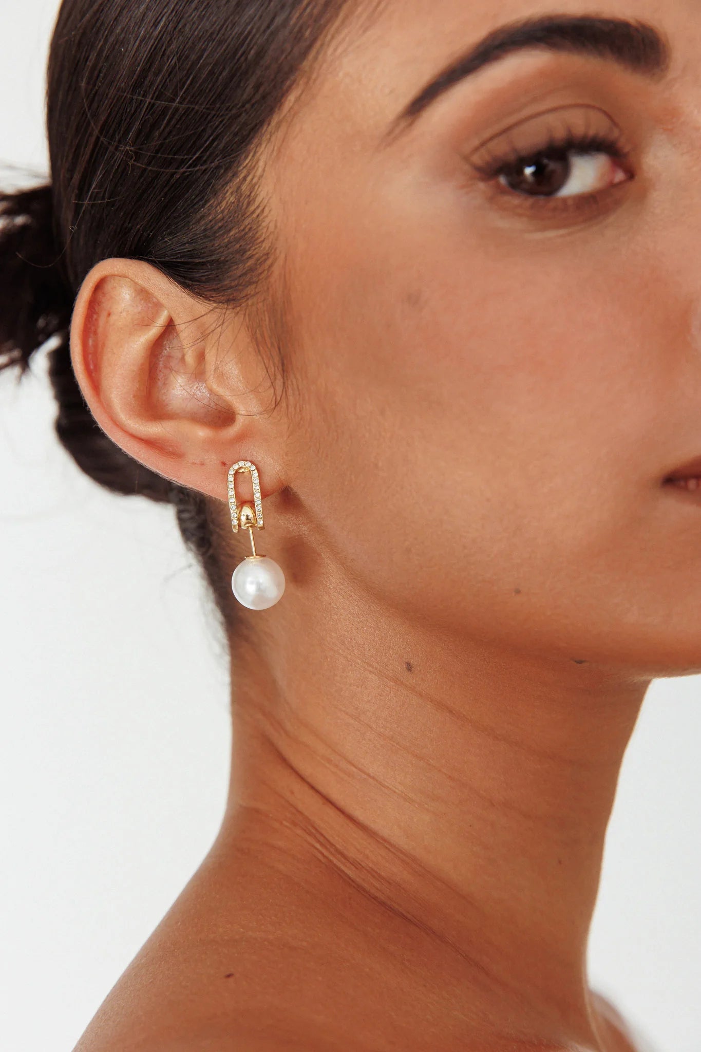 Maia Pearl Diamante Earrings Gold