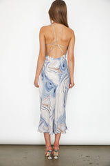 Elanora Strappy Midi Dress Marbled Blue