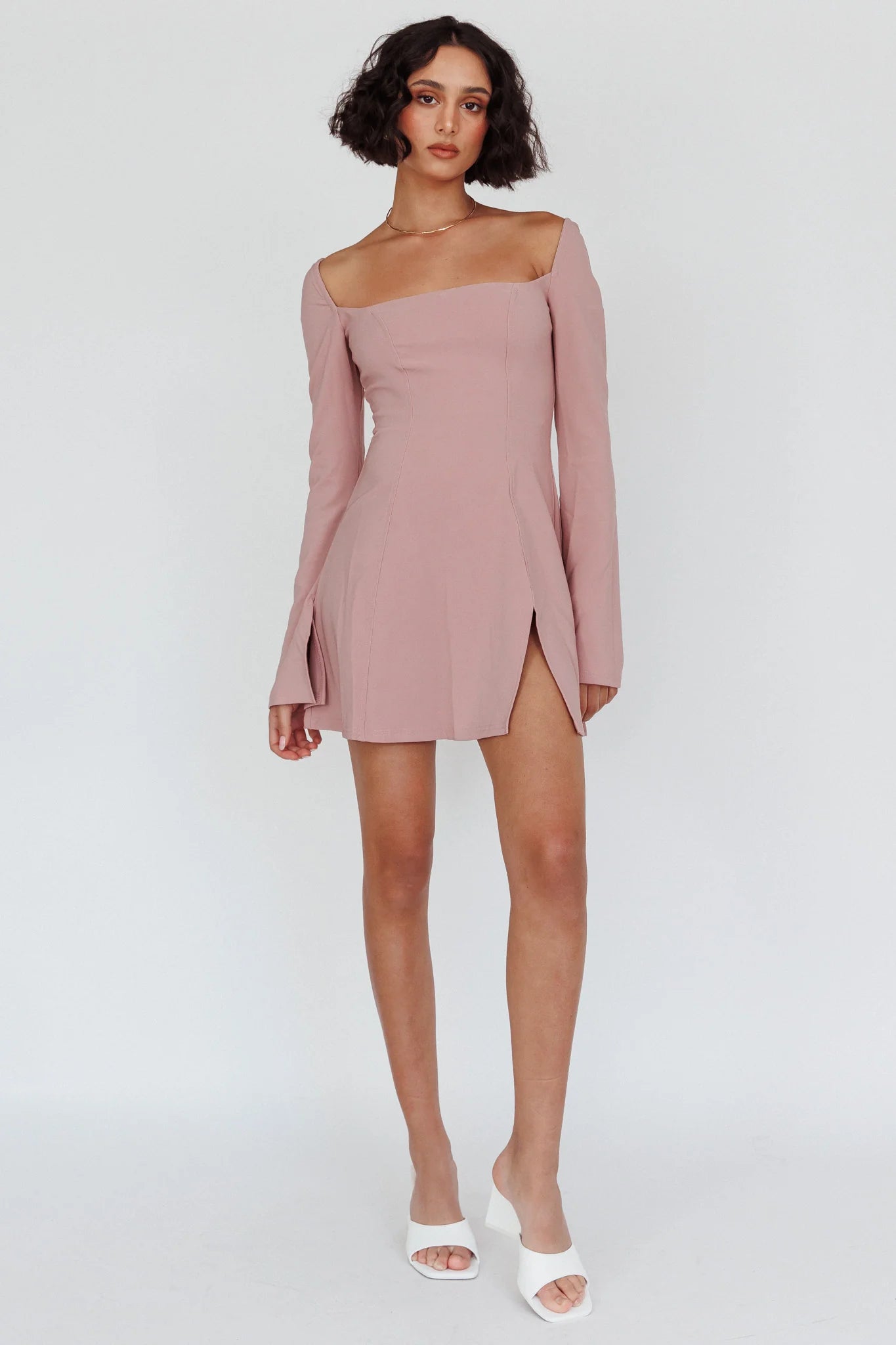 Kieran Long Sleeve A-Line Mini Dress Blush