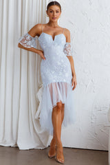 Dreamy Removable Sleeve Sequin Dress Blue