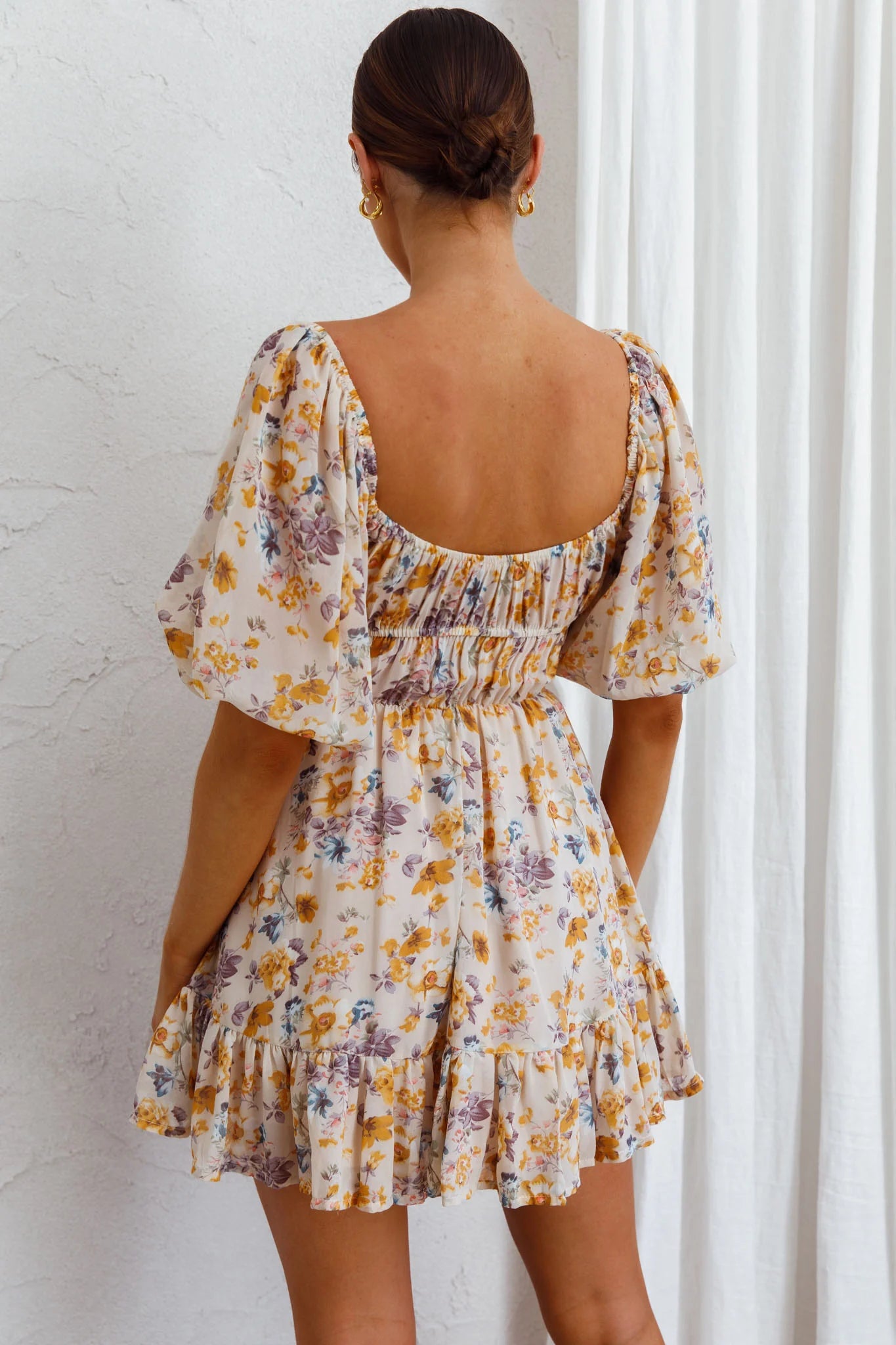 Vista Del Mar Tied Bust Mini Dress Floral Beige