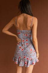 First Light Cami Strap Ruched Dress Floral Blue