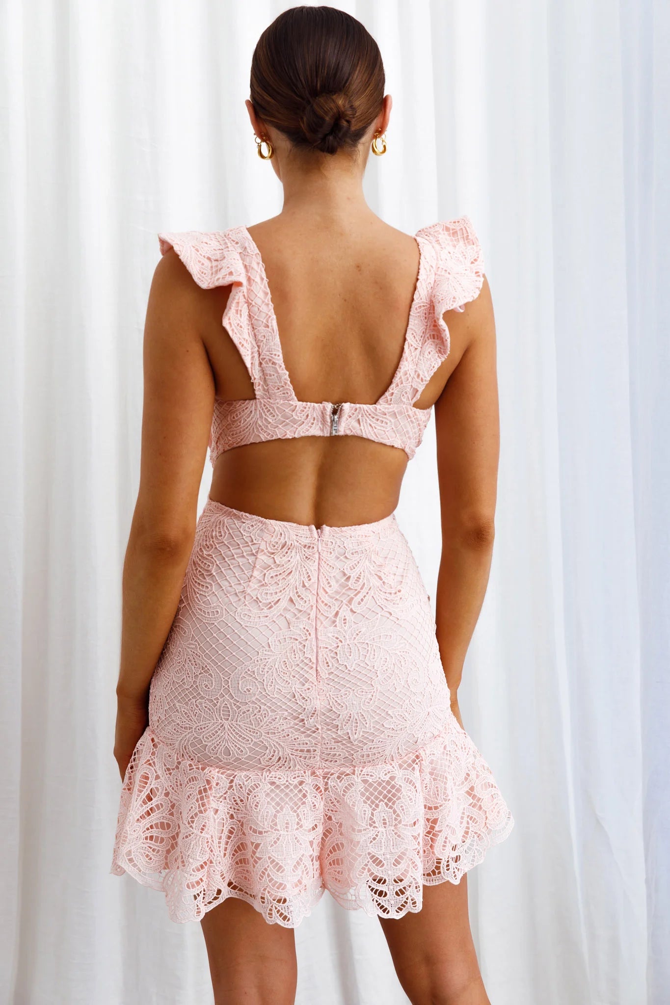 Jackie Pinafore Filigree Lace Dress Baby Pink