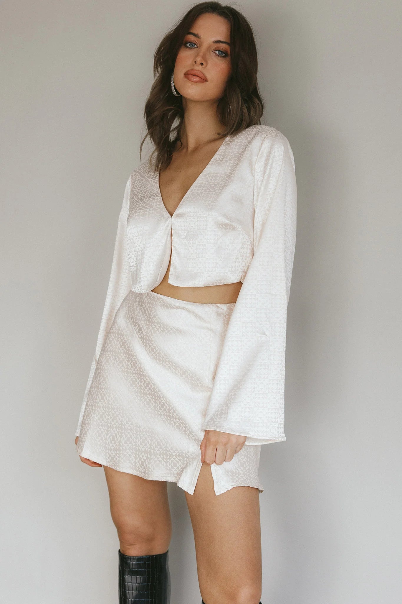 Winona Satin Jacquard Mini Skirt Cream