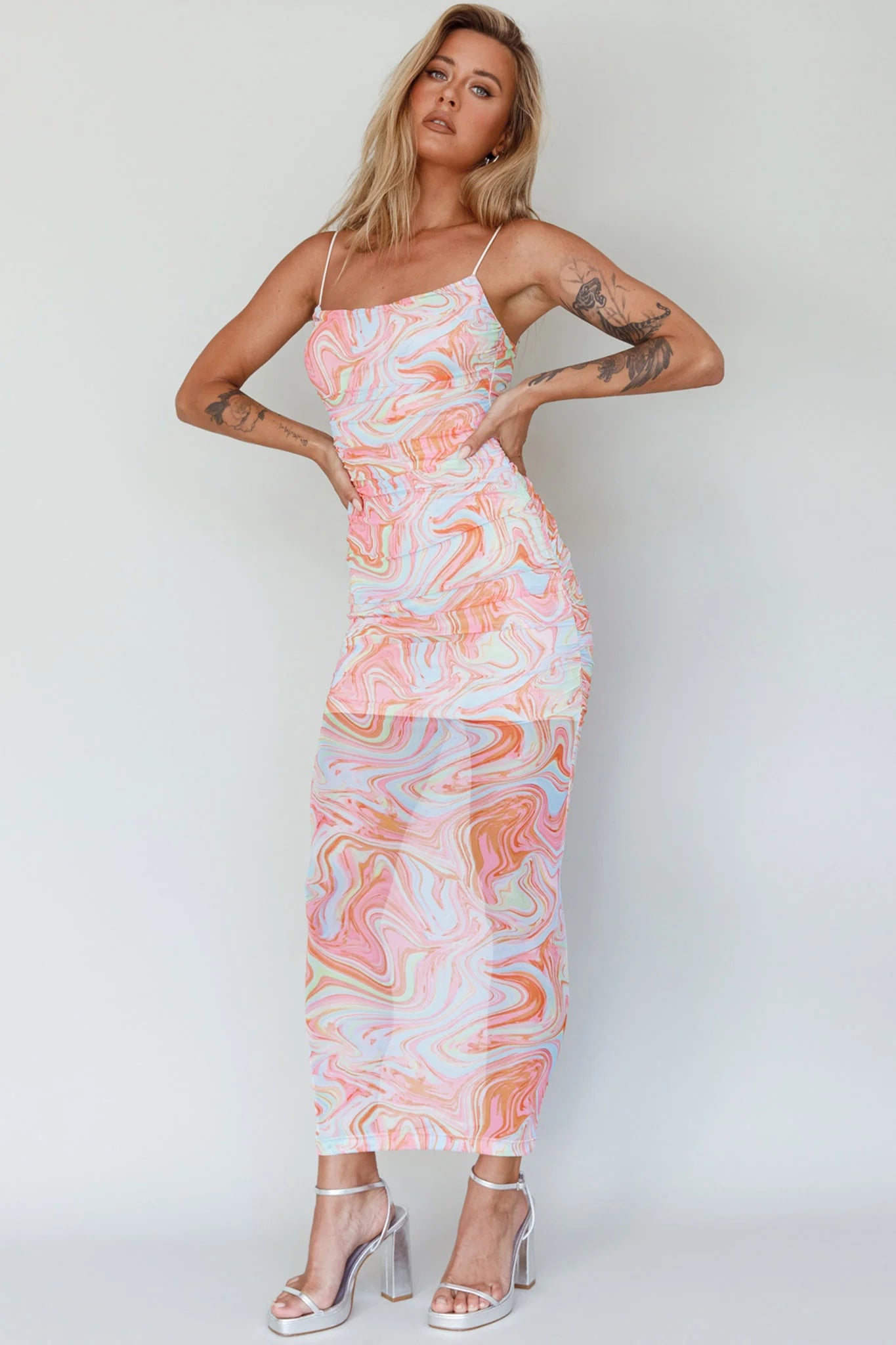 Love In Miami Lace-Up Back Midi Dress Swirl Orange