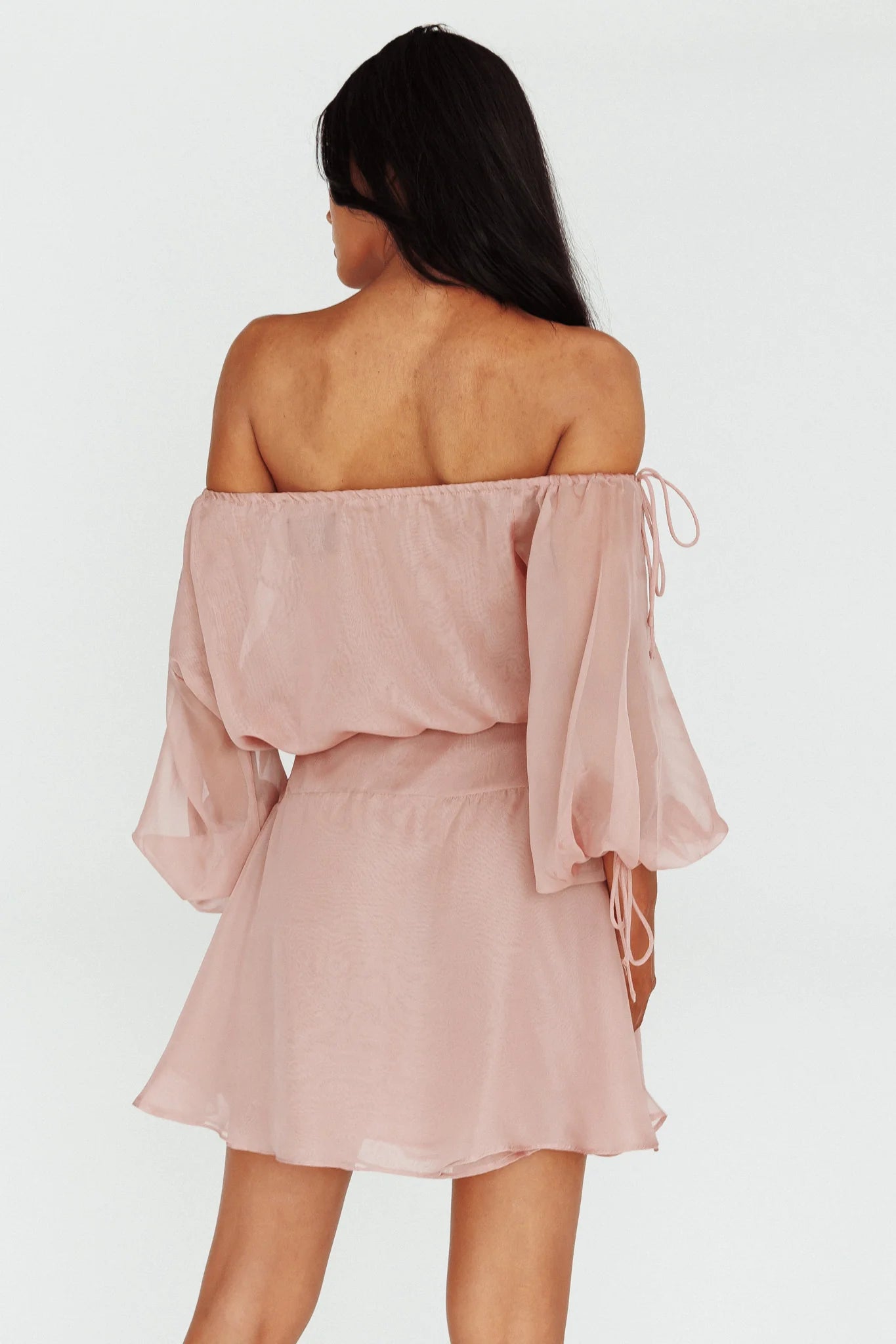 Mariona Off Shoulder Long Sleeve Mini Dress Blush