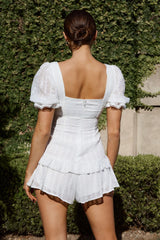 Young Love Tied Bust Frill Trim Romper White