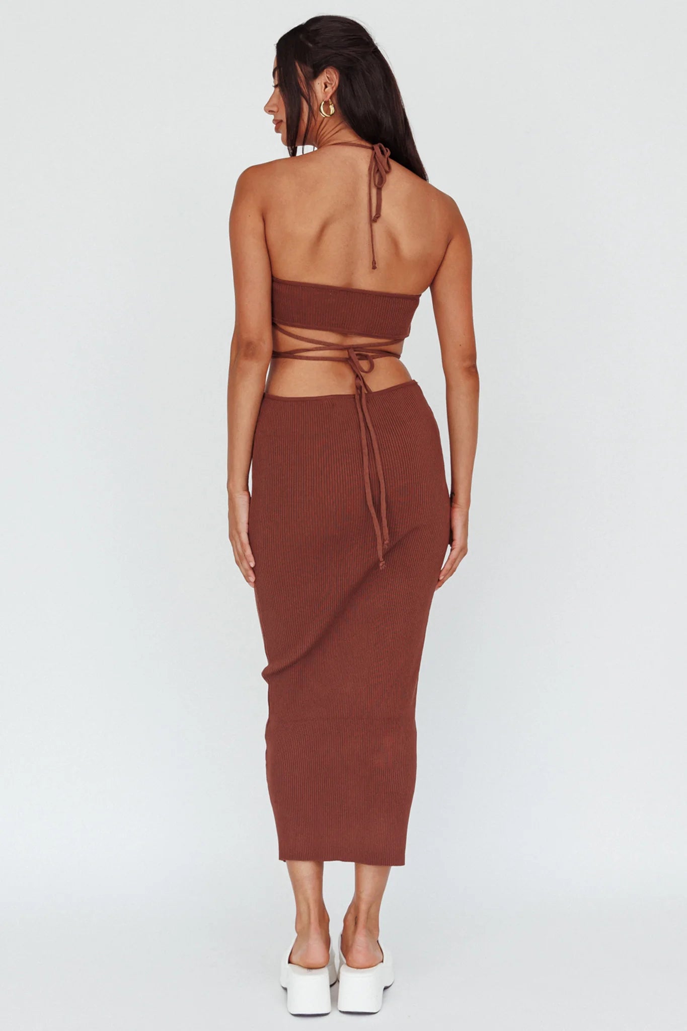 Rue Rose Accent Ribbed Knit Midi Dress Coco