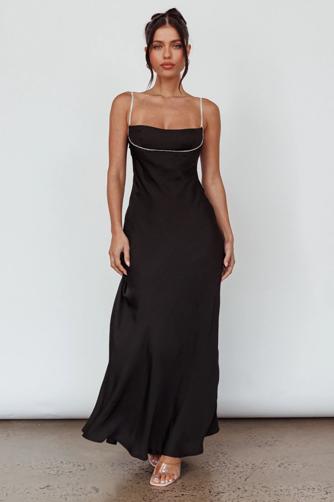 Linka Diamante Strap Maxi Dress Black
