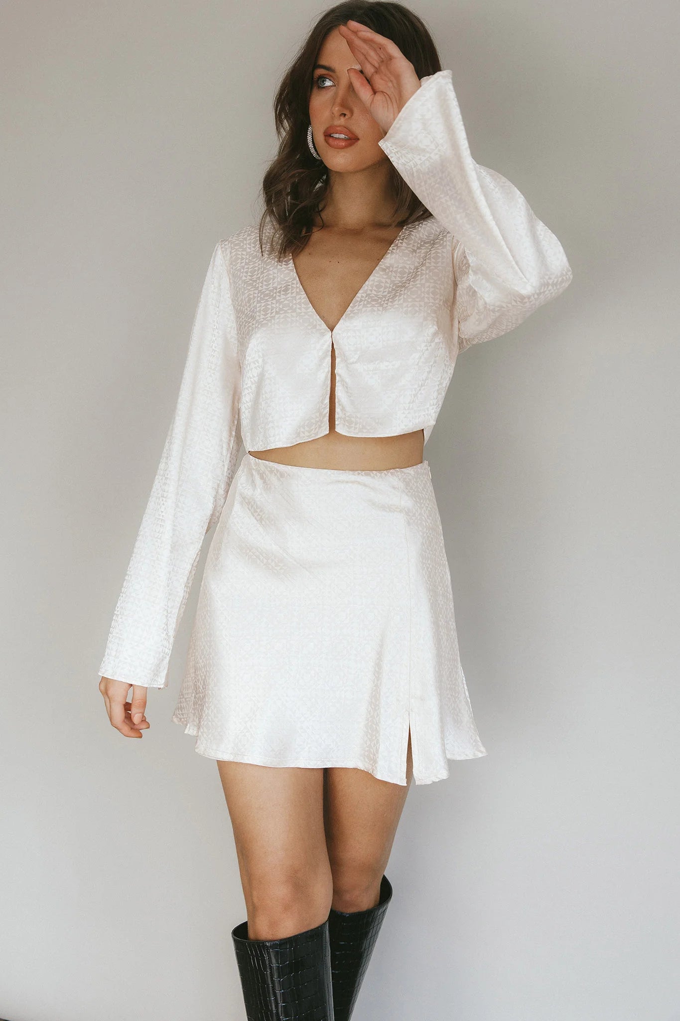 Winona Satin Jacquard Mini Skirt Cream