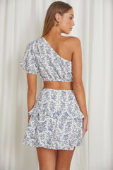 Georgette Frill Trim Skirt Floral Navy