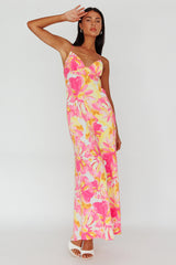 Alora Tie-Up Back Maxi Dress Flower Pink