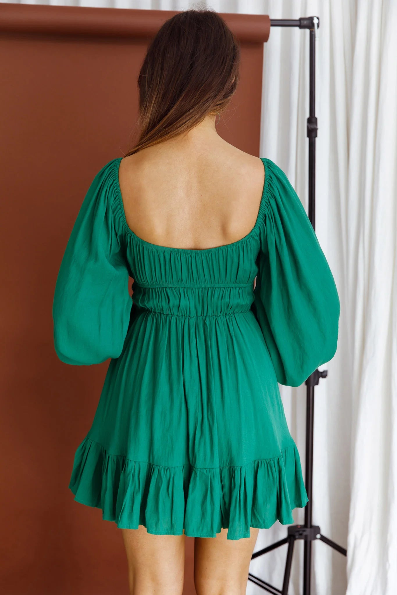 Vista Del Mar Tied Bust Mini Dress Dark Green