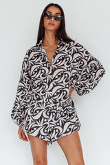 Daytona Beach Long Sleeve Shirt Romper Print Black