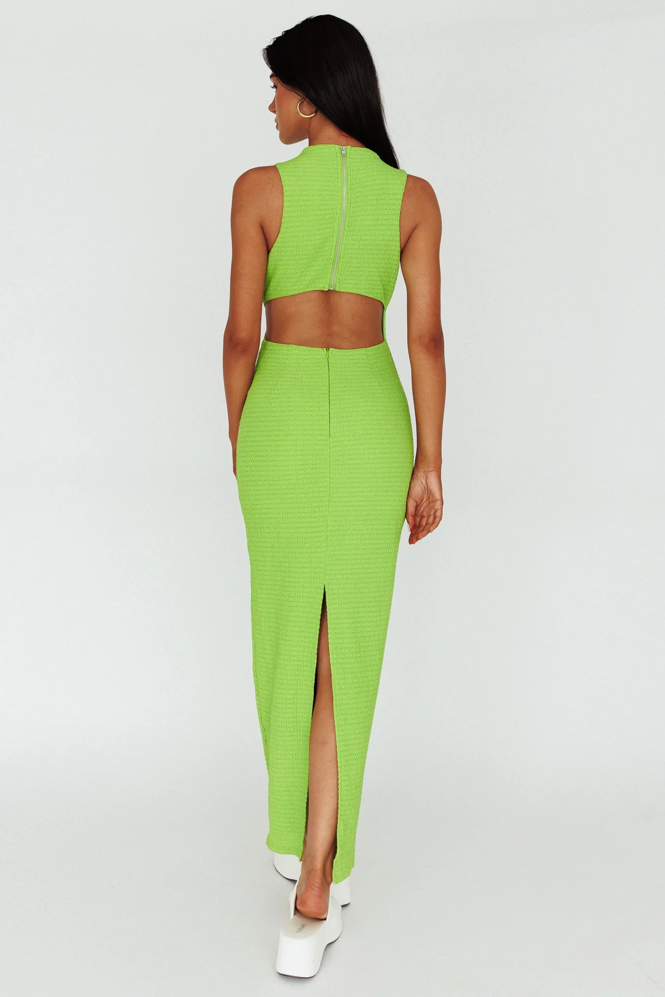 Yindi Sleeveless Cut-Out Waist Maxi Dress Lime