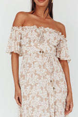 Voyager Off-Shoulder Bell Sleeve Midi Dress Floral Blush