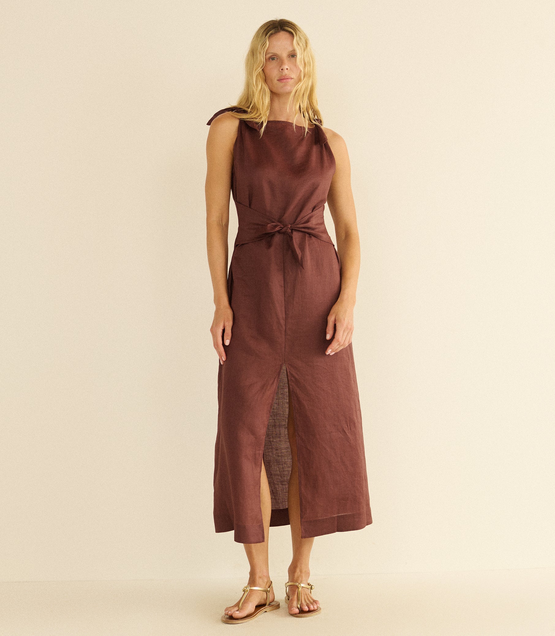 AMORETTE RAMIE DRESS -- ANTIQUE MAHOGANY