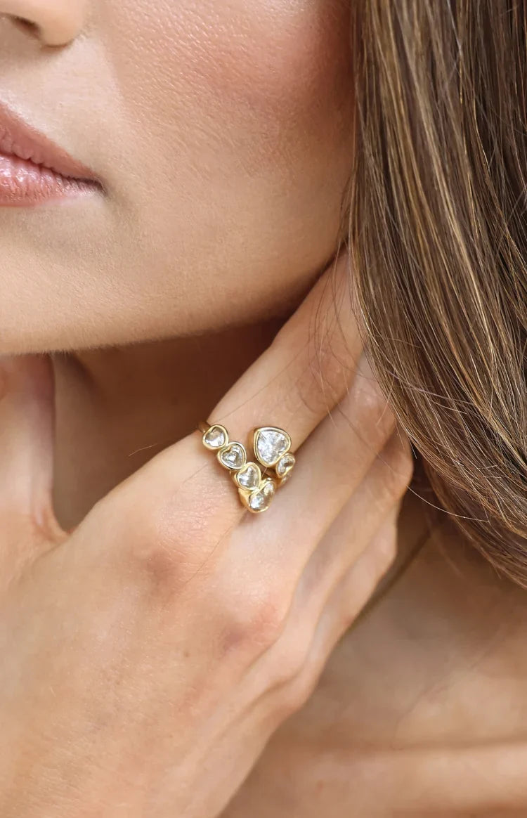 Amore Gold Heart Diamante Wrap Ring
