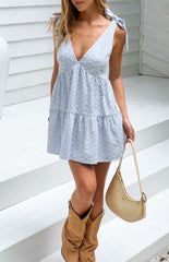 Angel Girl Blue Gingham Floral Mini Dress