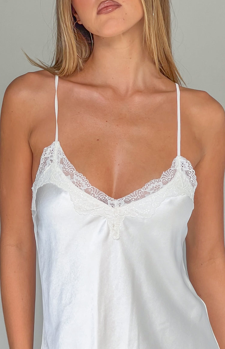 Artie Cream Satin Lace Trim Mini Dress