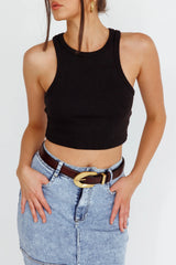 Rigel Gold Buckle Leather Belt Brown