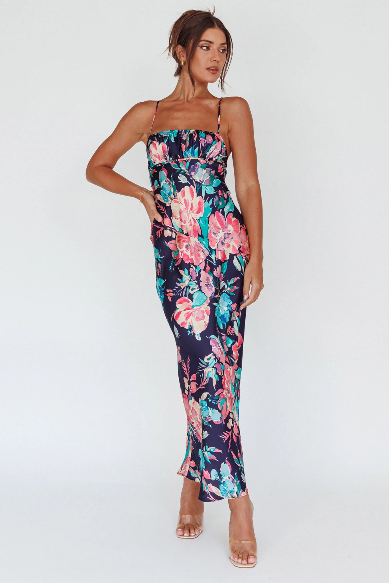 From Above V-Back Midi Dress Floral Navy