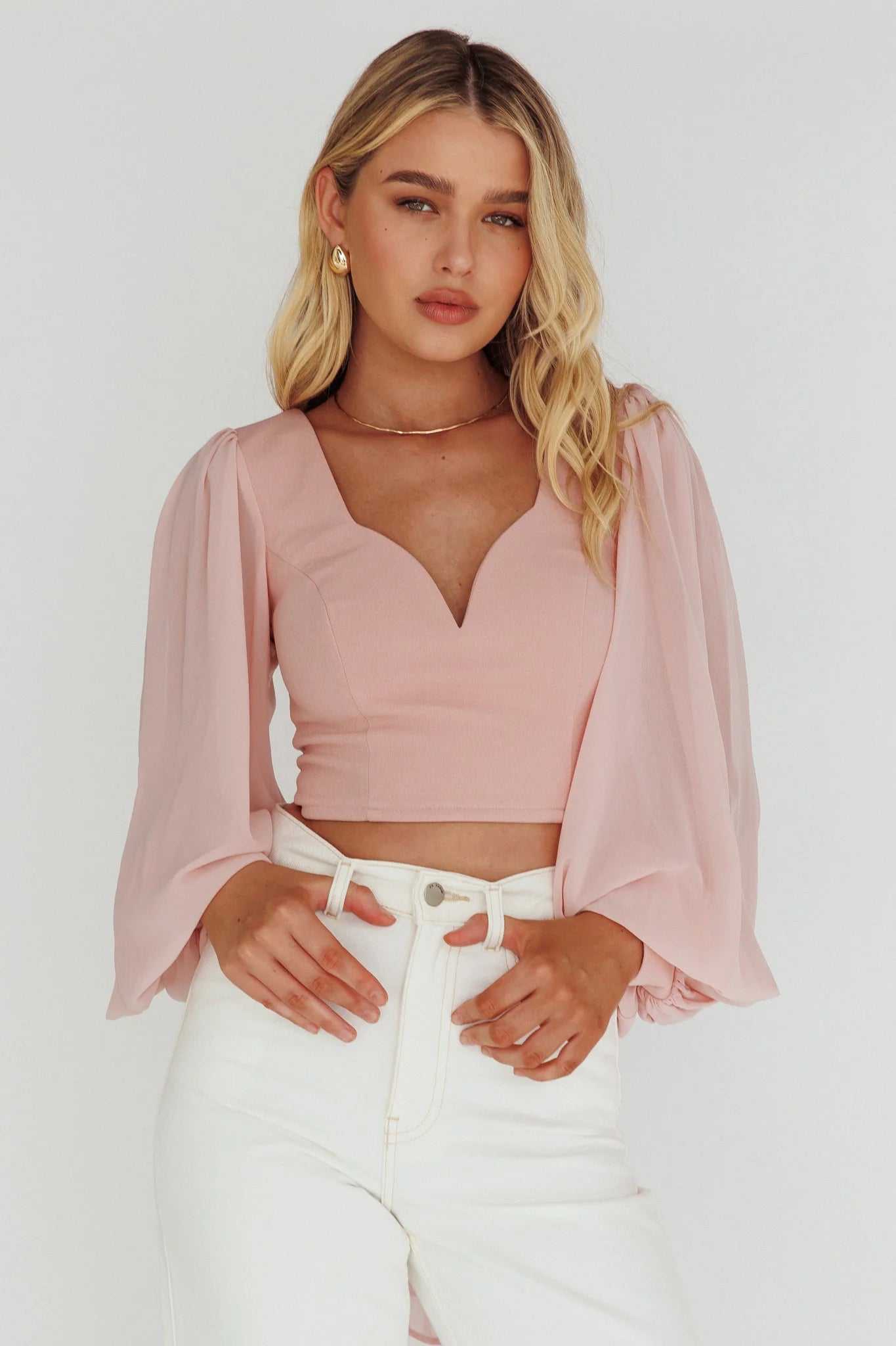 Romance Novel Sweetheart Neckline Open Back Top Blush