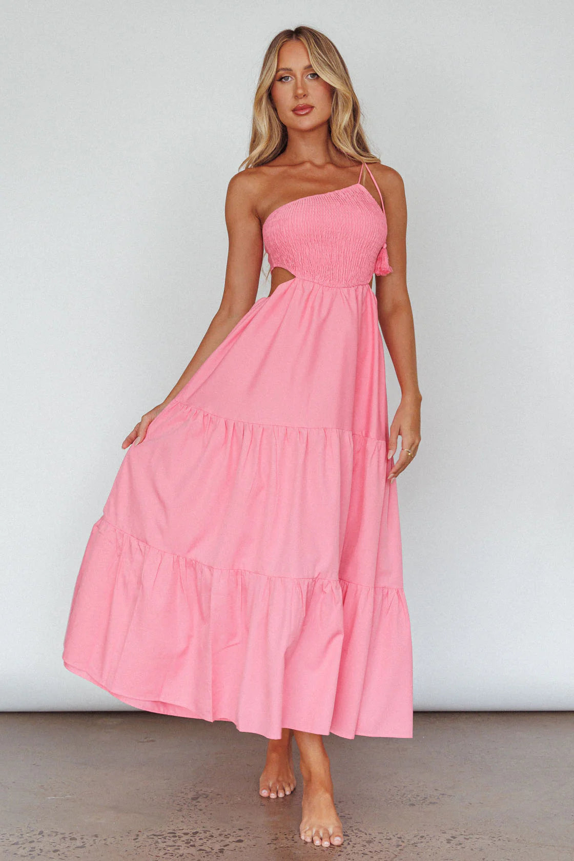 Tamzin Shirred Bodice Midi Dress Soft Pink