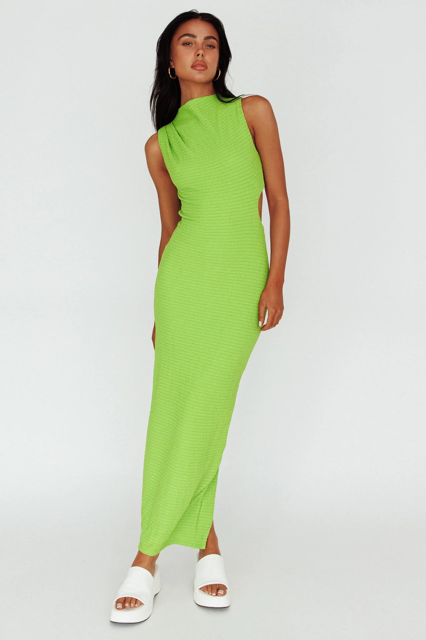 Yindi Sleeveless Cut-Out Waist Maxi Dress Lime
