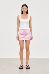 Baby pink shiny satin mini skirt