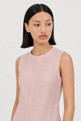 Baby pink tie up peek back dress