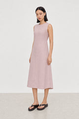 Baby pink tie up peek back dress