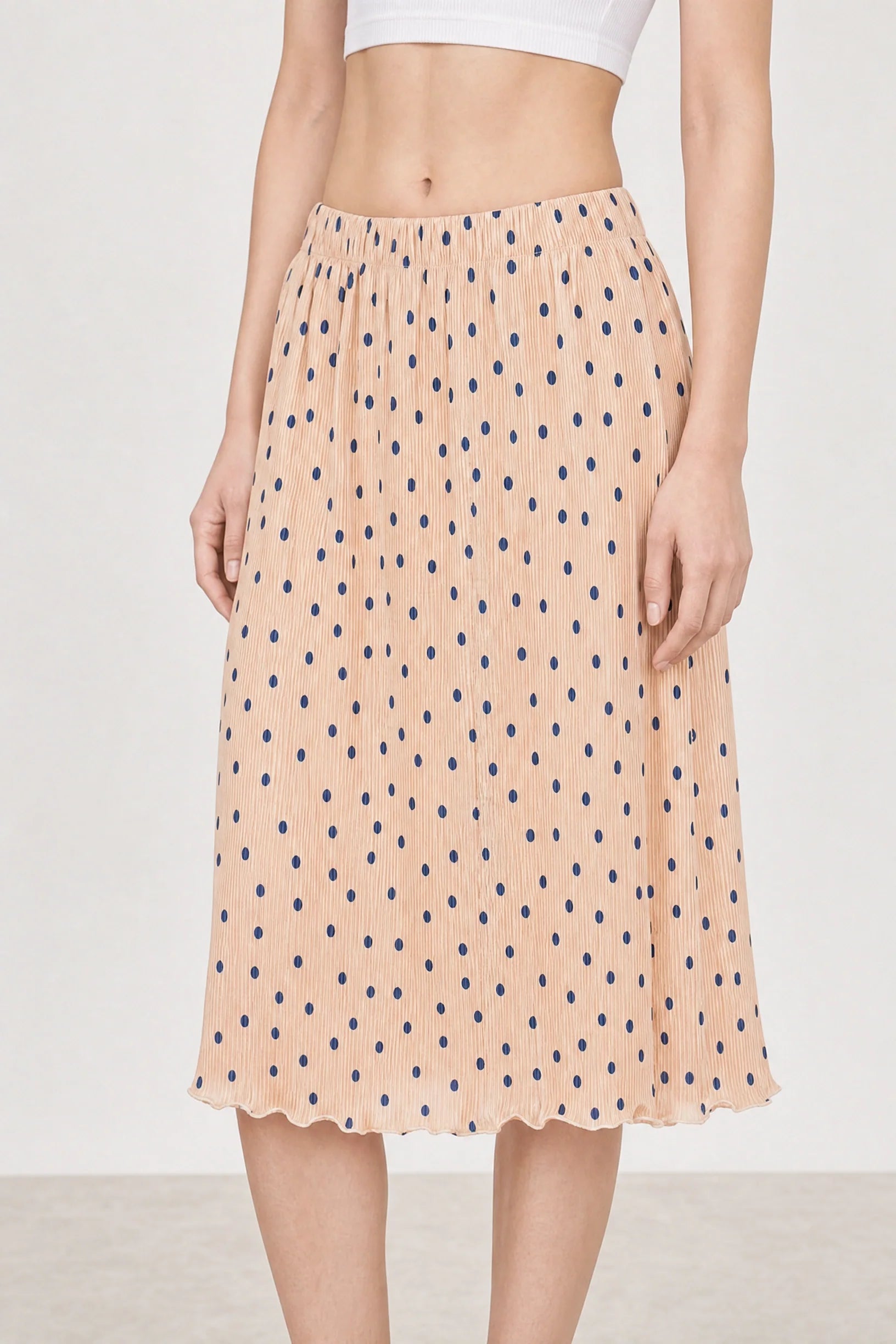 Beige and black polka dot ribbed skirt