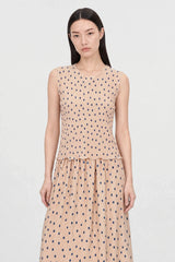 Beige and black polka dot ribbed tank