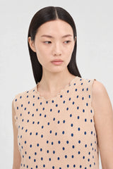 Beige and black polka dot ribbed tank