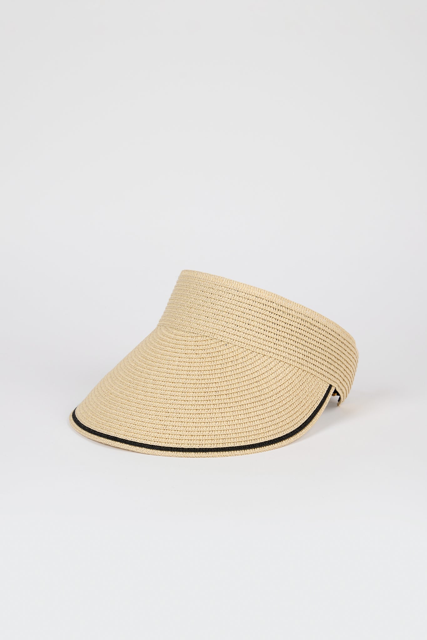 Beige and black trim straw sun visor