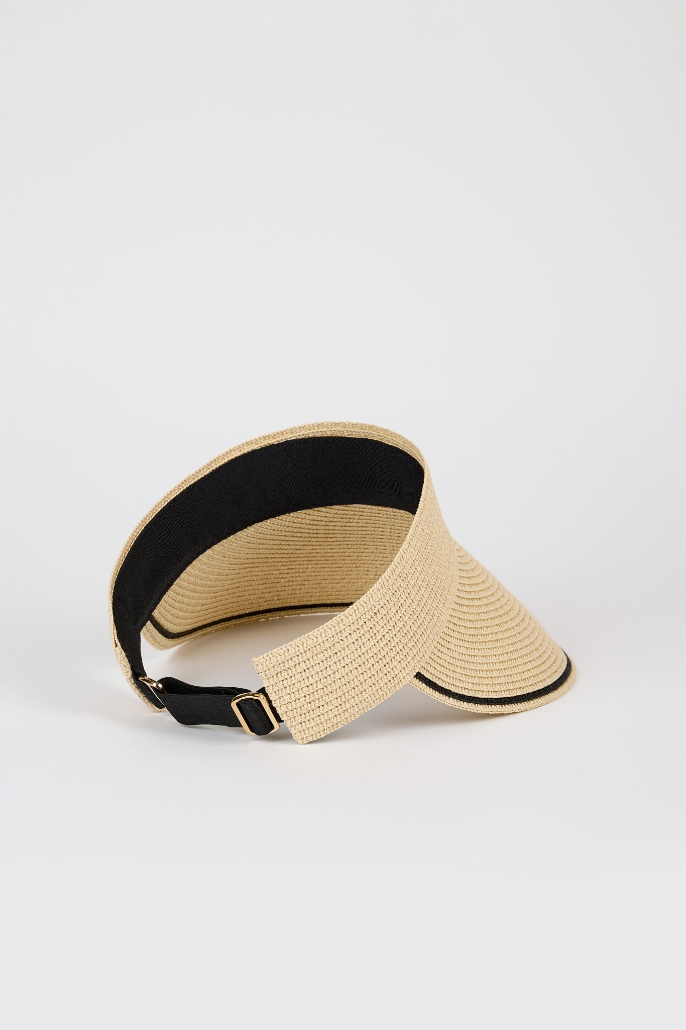 Beige and black trim straw sun visor