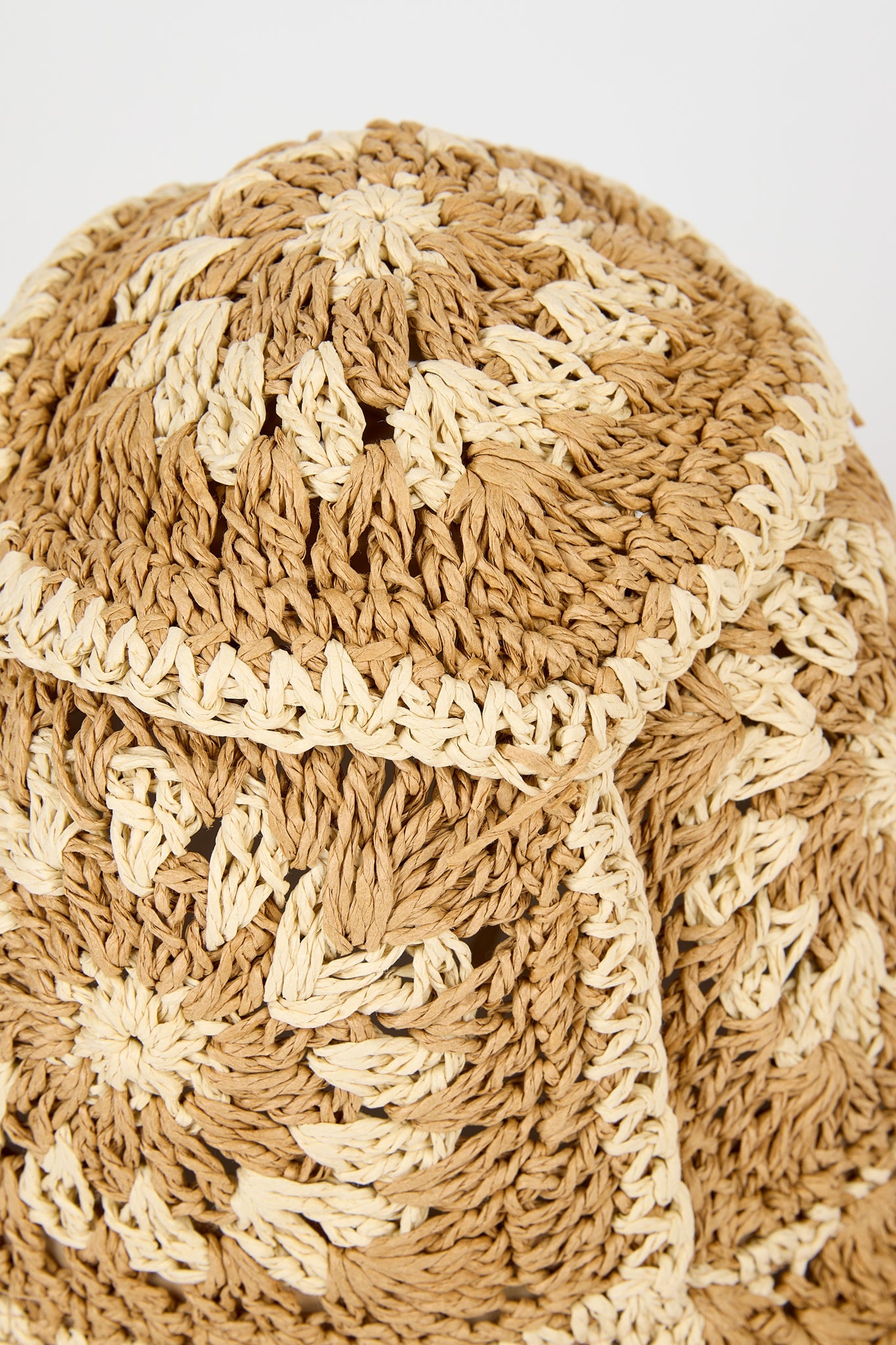 Beige and ivory crochet straw bucket hat