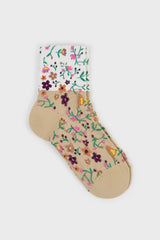 Beige floral colourblock socks